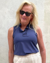 LuLuB-Ruffle V-Neck Tank-Navy