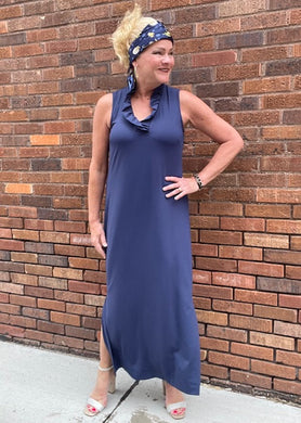 LuLuB-Ruffle Maxi Dress-Navy