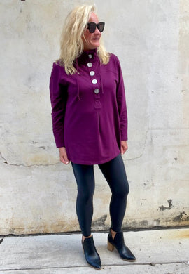 LuLu-B 5Button High Neck Jacket-Cabernet