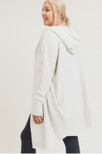 CURVY Open Front Longline Hoodie Cardigan-Natural