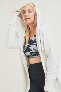 CURVY Open Front Longline Hoodie Cardigan-Natural