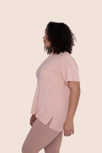 CURVY Pima Cotton Split Collar Short Sleeve Tee-Pink