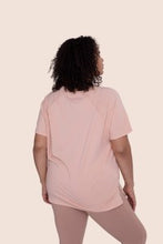 CURVY Pima Cotton Split Collar Short Sleeve Tee-Pink