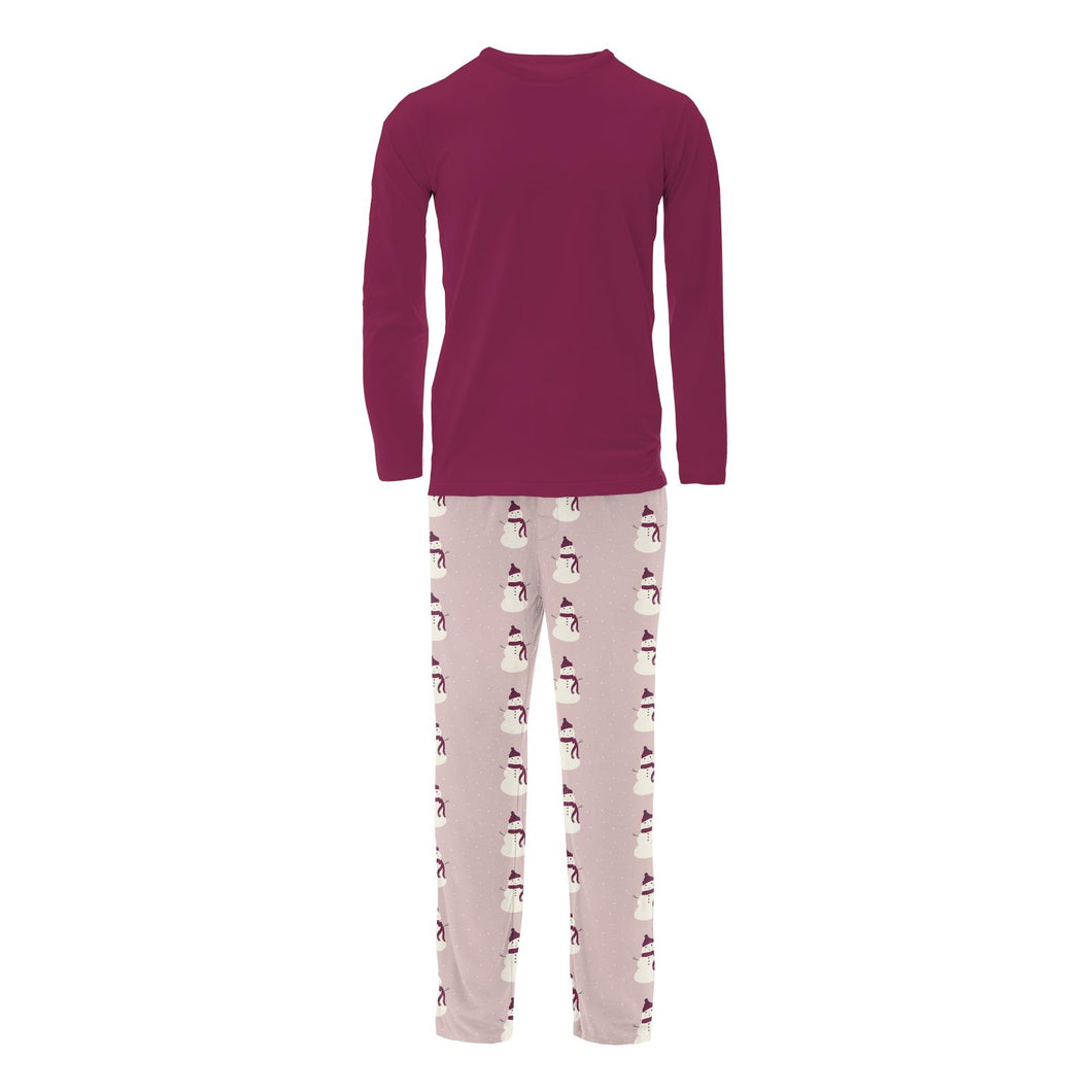 Men's Print Long Sleeve Pajama Set (Baby Rose Snowman)