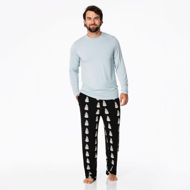 Men's Print Long Sleeve Pajama Set (Midnight Snowman)