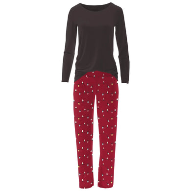 Men's Print Long Sleeve Pajama Set (Crimson Holiday Lights