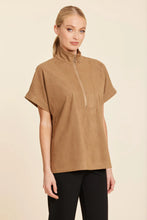 Faux Suede Drop Shoulder Zipper Top
