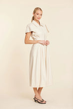 Faux Leather Zip Bubble Dress-Cream