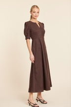 Faux Suede Maxi Dress-Brown