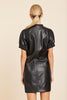 Faux Leather V-Neck Short Sleeve Dress-Black