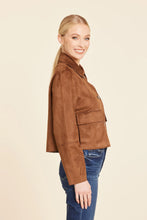Faux Suede Two Pocket Jacket-Brown
