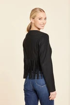 Faux Suede Fringe Jacket-Black
