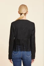 Faux Suede Fringe Jacket-Black