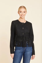 Faux Suede Fringe Jacket-Black