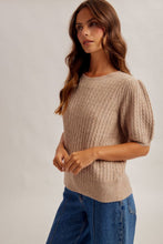 Cable Puff Sleeve Sweater-Cocoa Powder