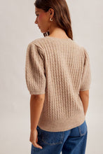Cable Puff Sleeve Sweater-Cocoa Powder