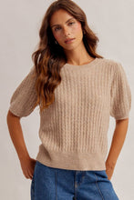 Cable Puff Sleeve Sweater-Cocoa Powder