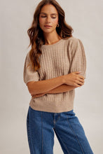 Cable Puff Sleeve Sweater-Cocoa Powder