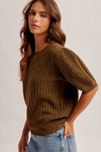 Cable Puff Sleeve Sweater-Olive