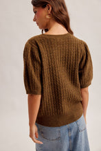 Cable Puff Sleeve Sweater-Olive