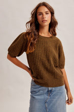 Cable Puff Sleeve Sweater-Olive