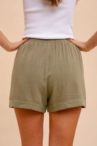 Natural Linen Shorts-Olive