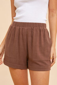 Natural Linen Shorts-Brown
