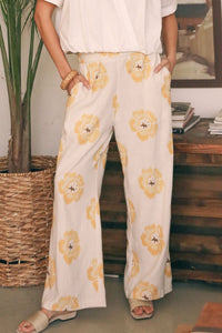 Mustard Floral Linen Pant