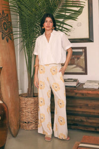 Mustard Floral Linen Pant