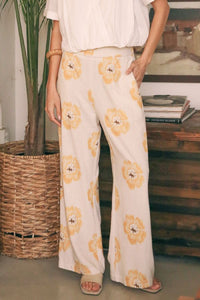 Mustard Floral Linen Pant