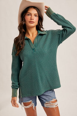 Washed Thermal Top-Forest Green