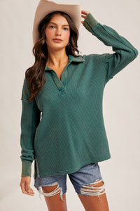 Washed Thermal Top-Forest Green