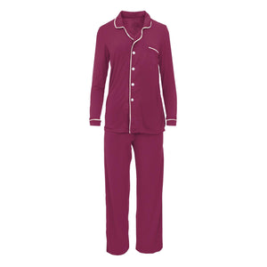 Women's Long Sleeve Collared Pajama Set (Berry with Natural)