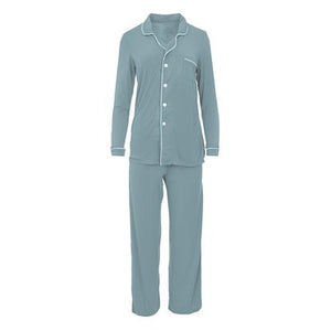 Women's Long Sleeve Collared Pajama Set in Stormy Sea with Spring Sky