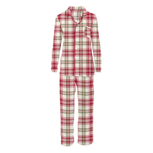 Women's Print Long Sleeve Collared Pajama Set (Fireside Plaid)