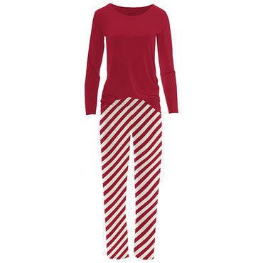 Women's Print Long Sleeve Relaxed Tee & Pajama Pants Set in Candy Cane Twist