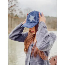 Distressed High Pony Cap with Glitter Star