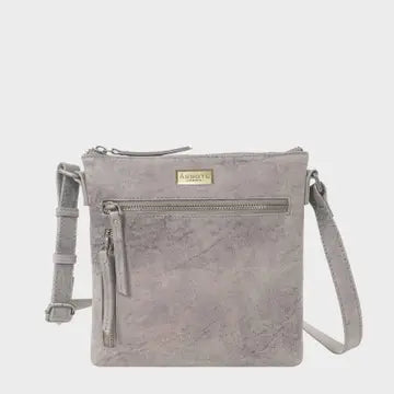 'rue' Distressed Grey Real Leather Crossbody Bag