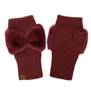 Faux Fur Bow Fingerless C.C Gloves