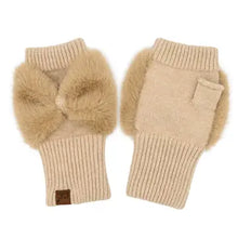 Faux Fur Bow Fingerless C.C Gloves