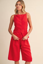 Linen Vest & Shorts Set-Red