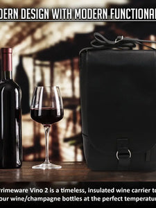 Vino2 Two Bottle Leather Wine Tote Messenger Carrier