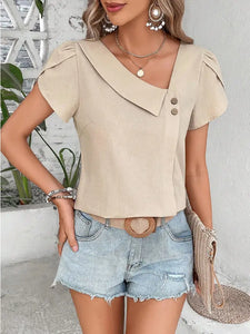 Beige Diagonal Collar Top