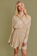 PLEATED SHIRT DRESS-Taupe