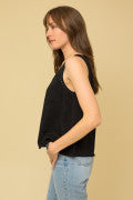 EYELET EMBROIDERY TOP-Black