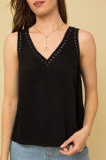 EYELET EMBROIDERY TOP-Black