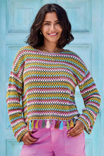 Multicolor Crochet Bell Sleeve Sweater W/Tassels