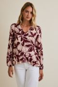 Taupe-Burgundy Floral Blouse