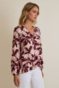 Taupe-Burgundy Floral Blouse