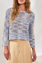 Open-Stitch Crewneck Bell-Sleeve Sweater-Saltwater